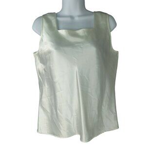 Vintage 80s BALI White Satin Sleeveless Top Blouse M Polyester USA Made
